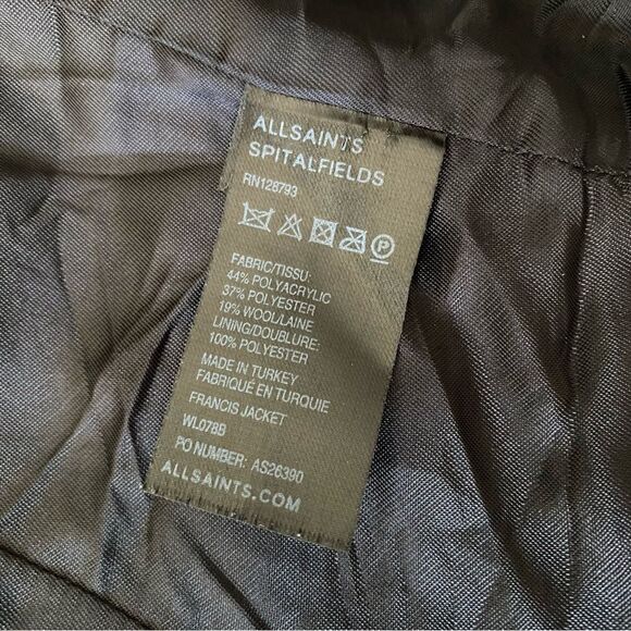 All Saints Black Wool Blend Quilted Moto Jacket with Leather Trim Size 8 - Picture 10 of 11